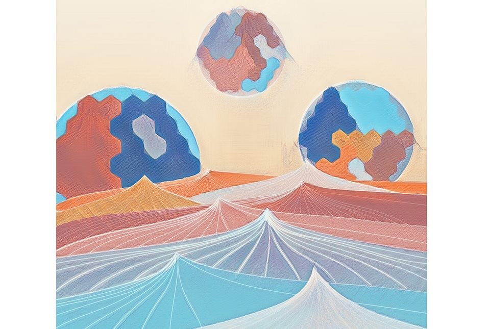 abstract drawing of colorful mountains