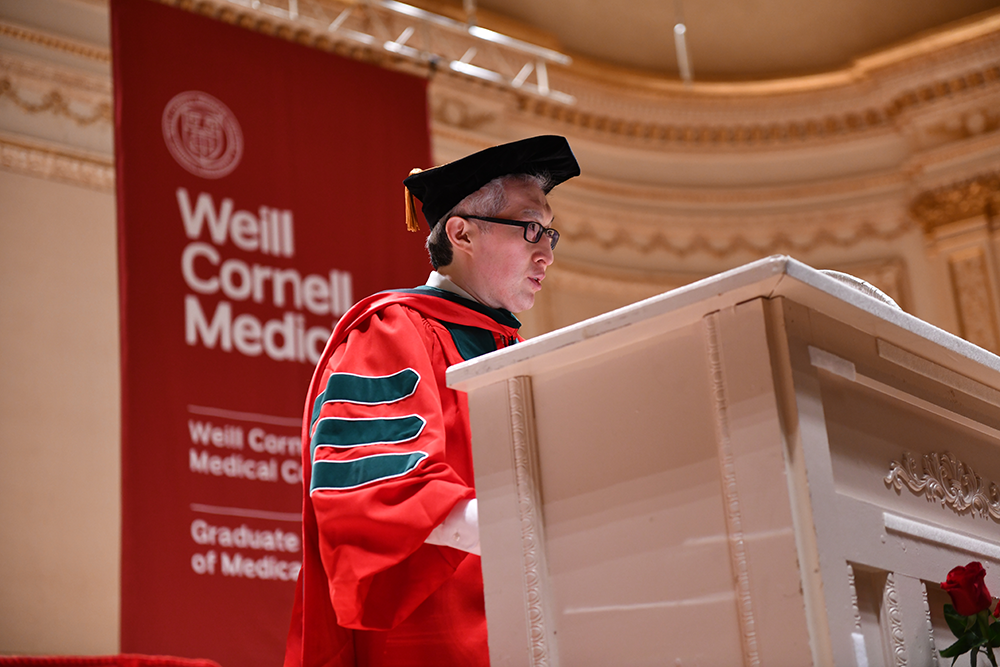 Dean of Weill Cornell Medical College speaks during the 2023 Commencement ceremony.