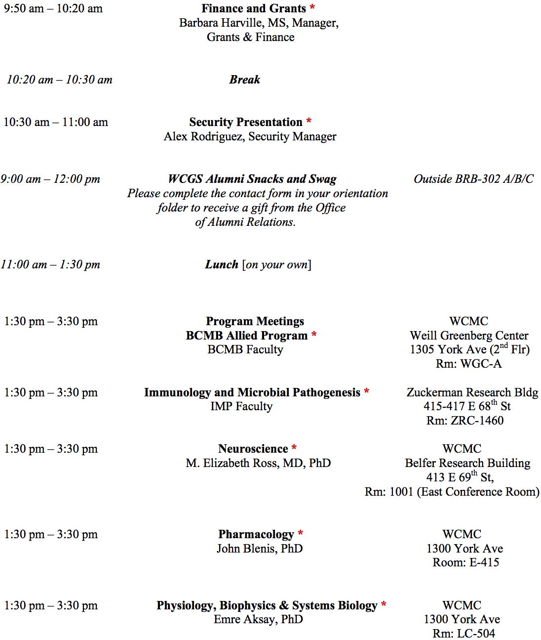 August Orientation Schedule 2017 | Graduate School of Medical Sciences