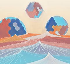 abstract drawing of colorful mountains
