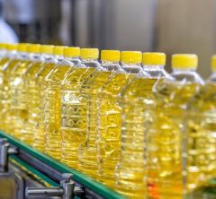 line of vegetable oils in industrial setting